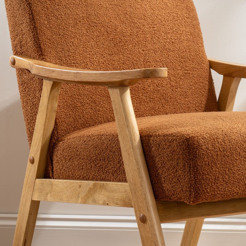 Caramel Brown Boucle Flat Arm Chair